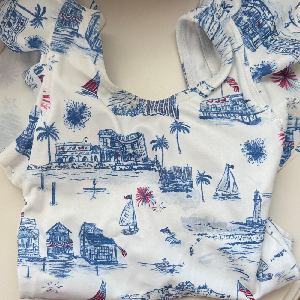 Janie and Jack White Top with Blue Nautical Design